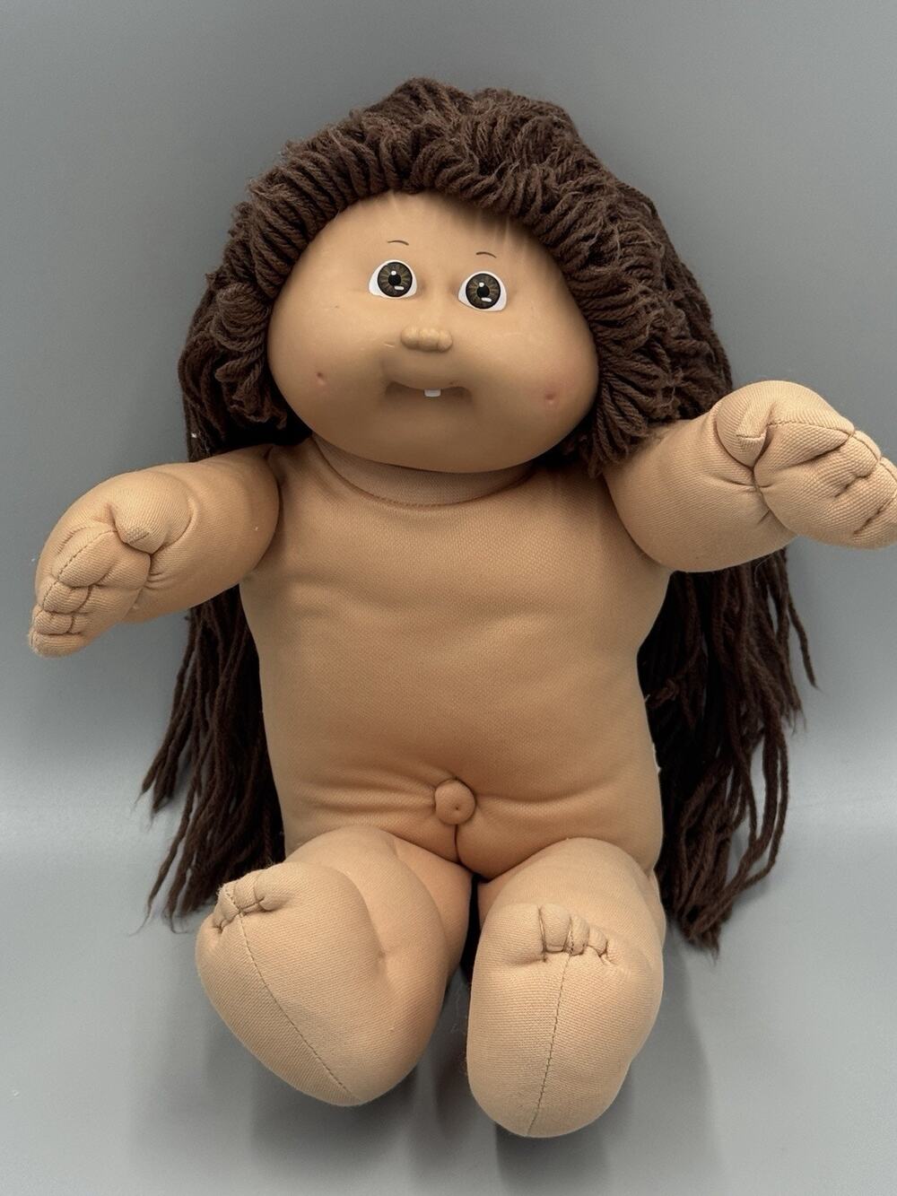 Vtg Coleco Cabbage Patch Kids Doll Brown Eyes Hair 1 Tooth Dimples No Tag READ